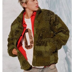 Urban Outfitters BDG Patchwork Fleece Zip up Jacket, Coat. Olive Green. XL. NWT